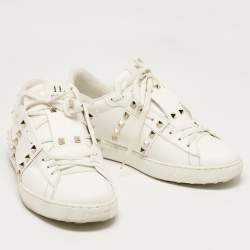 Pre Owned Valentino White Leather Rockstud Untitled Sneakers Size 43