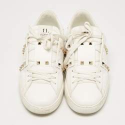 Pre Owned Valentino White Leather Rockstud Untitled Sneakers Size 43