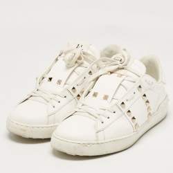 Pre Owned Valentino White Leather Rockstud Untitled Sneakers Size 43