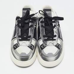 Pre Owned حذاء رياضي فالنتينو VL7N جلد وكانفاس رصاصي/أبيض بعنق منخفض مقاس 42