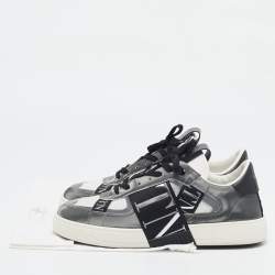 Pre Owned حذاء رياضي فالنتينو VL7N جلد وكانفاس رصاصي/أبيض بعنق منخفض مقاس 42