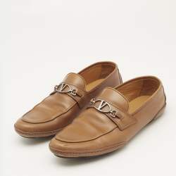 Valentino Brown Leather VLogo Loafers Size 41