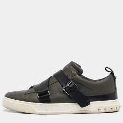 Valentino Green/Black Leather Buckle Strap Rockstud Sneakers Size 44