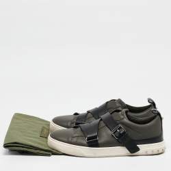 Valentino Green/Black Leather Buckle Strap Rockstud Sneakers Size 44