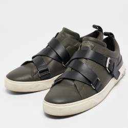 Valentino Green/Black Leather Buckle Strap Rockstud Sneakers Size 44