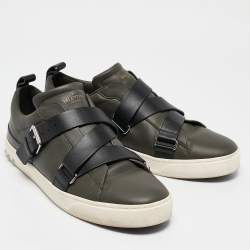 Valentino Green/Black Leather Buckle Strap Rockstud Sneakers Size 44