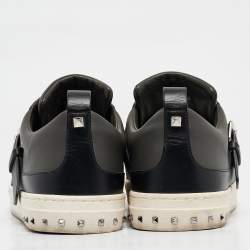 Valentino Green/Black Leather Buckle Strap Rockstud Sneakers Size 44