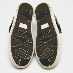 Valentino Green/Black Leather Buckle Strap Rockstud Sneakers Size 44