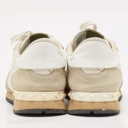 Pre Owned Valentino Grey/White Leather and Suede Rockrunner Low-Top Sneakers Size 42