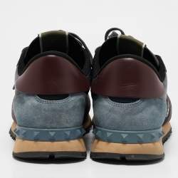 Valentino Black Camo Fabric, Leather and Suede Rockrunner Sneakers Size 43