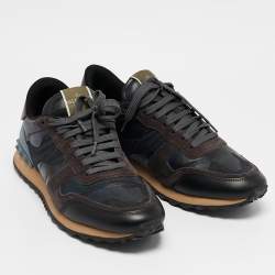 Valentino Black Camo Fabric, Leather and Suede Rockrunner Sneakers Size 43