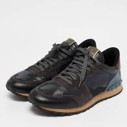 Valentino Black Camo Fabric, Leather and Suede Rockrunner Sneakers Size 43