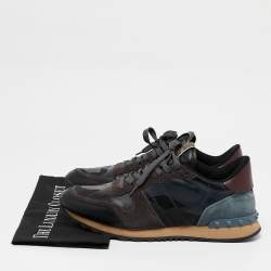 Valentino Black Camo Fabric, Leather and Suede Rockrunner Sneakers Size 43