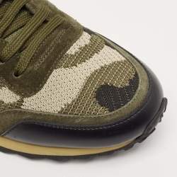 Valentino Multicolor Camo Leather and Suede Rockrunner Sneakers Size 43.5