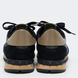 Pre Owned Valentino Multicolor Camouflage Canvas and Suede Rockrunner Low-Top Sneakers Size 43