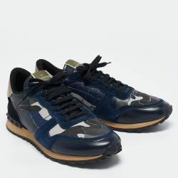Pre Owned Valentino Multicolor Camouflage Canvas and Suede Rockrunner Low-Top Sneakers Size 43