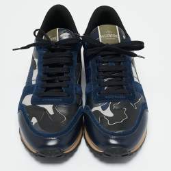 Pre Owned Valentino Multicolor Camouflage Canvas and Suede Rockrunner Low-Top Sneakers Size 43