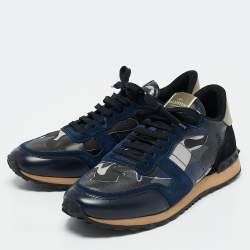 Pre Owned Valentino Multicolor Camouflage Canvas and Suede Rockrunner Low-Top Sneakers Size 43