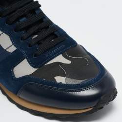 Pre Owned Valentino Multicolor Camouflage Canvas and Suede Rockrunner Low-Top Sneakers Size 43