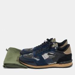 Pre Owned Valentino Multicolor Camouflage Canvas and Suede Rockrunner Low-Top Sneakers Size 43