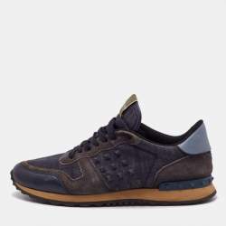 Valentino Navy Blue Suede And Leather Rockrunner Low Top Sneakers Size 44