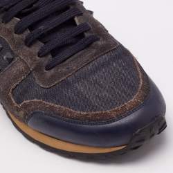 Valentino Navy Blue Suede And Leather Rockrunner Low Top Sneakers Size 44