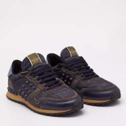 Valentino Navy Blue Suede And Leather Rockrunner Low Top Sneakers Size 44