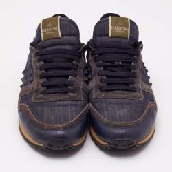 Valentino Navy Blue Suede And Leather Rockrunner Low Top Sneakers Size 44