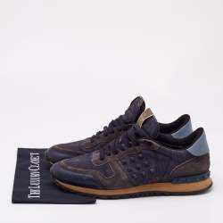 Valentino Navy Blue Suede And Leather Rockrunner Low Top Sneakers Size 44