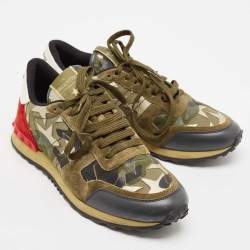 مملوكة مسبقًا Valentino Multicolor Camo Leather and Suede Rockrunner Sneakers Size 41