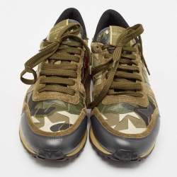 مملوكة مسبقًا Valentino Multicolor Camo Leather and Suede Rockrunner Sneakers Size 41