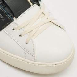 Pre Owned Valentino White/Dark Green Leather Open Sneakers Size 39