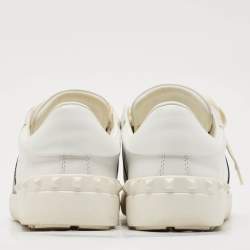 Pre Owned Valentino White/Dark Green Leather Open Sneakers Size 39