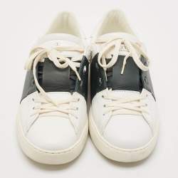 Pre Owned Valentino White/Dark Green Leather Open Sneakers Size 39