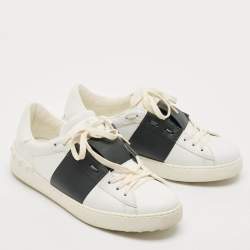 Pre Owned Valentino White/Dark Green Leather Open Sneakers Size 39