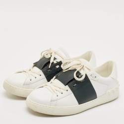 Pre Owned Valentino White/Dark Green Leather Open Sneakers Size 39