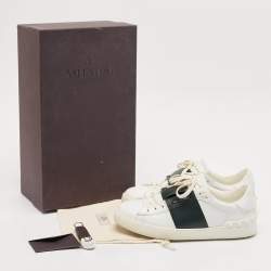 Pre Owned Valentino White/Dark Green Leather Open Sneakers Size 39