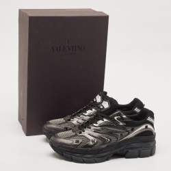 Pre Owned Valentino Black/Grey Leather and Mesh MS-2960 Sneakers Size 43