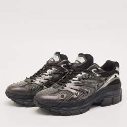 Pre Owned Valentino Black/Grey Leather and Mesh MS-2960 Sneakers Size 43