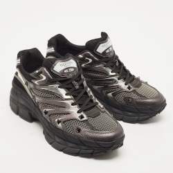 Pre Owned Valentino Black/Grey Leather and Mesh MS-2960 Sneakers Size 43