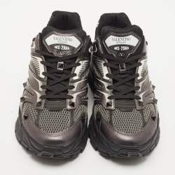 Pre Owned Valentino Black/Grey Leather and Mesh MS-2960 Sneakers Size 43