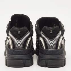 Pre Owned Valentino Black/Grey Leather and Mesh MS-2960 Sneakers Size 43