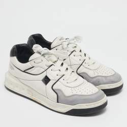 Valentino White/Grey Leather One Stud Low Top Sneakers Size 43