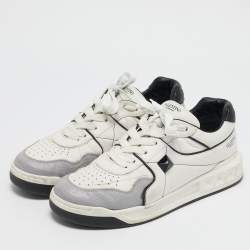 Valentino White/Grey Leather One Stud Low Top Sneakers Size 43