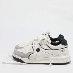 Valentino White/Grey Leather One Stud Low Top Sneakers Size 43