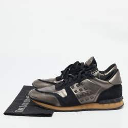Valentino Black/Metallic  Leather and Suede Rockrunner Sneakers Size 42