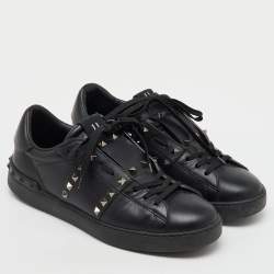 Valentino Black Leather Rockstud Untitled Low Top Sneakers Size 43