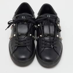 Valentino Black Leather Rockstud Untitled Low Top Sneakers Size 43