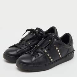 Valentino Black Leather Rockstud Untitled Low Top Sneakers Size 43