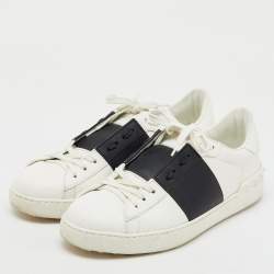 Valentino White/Black Leather Open Sneakers Size 43